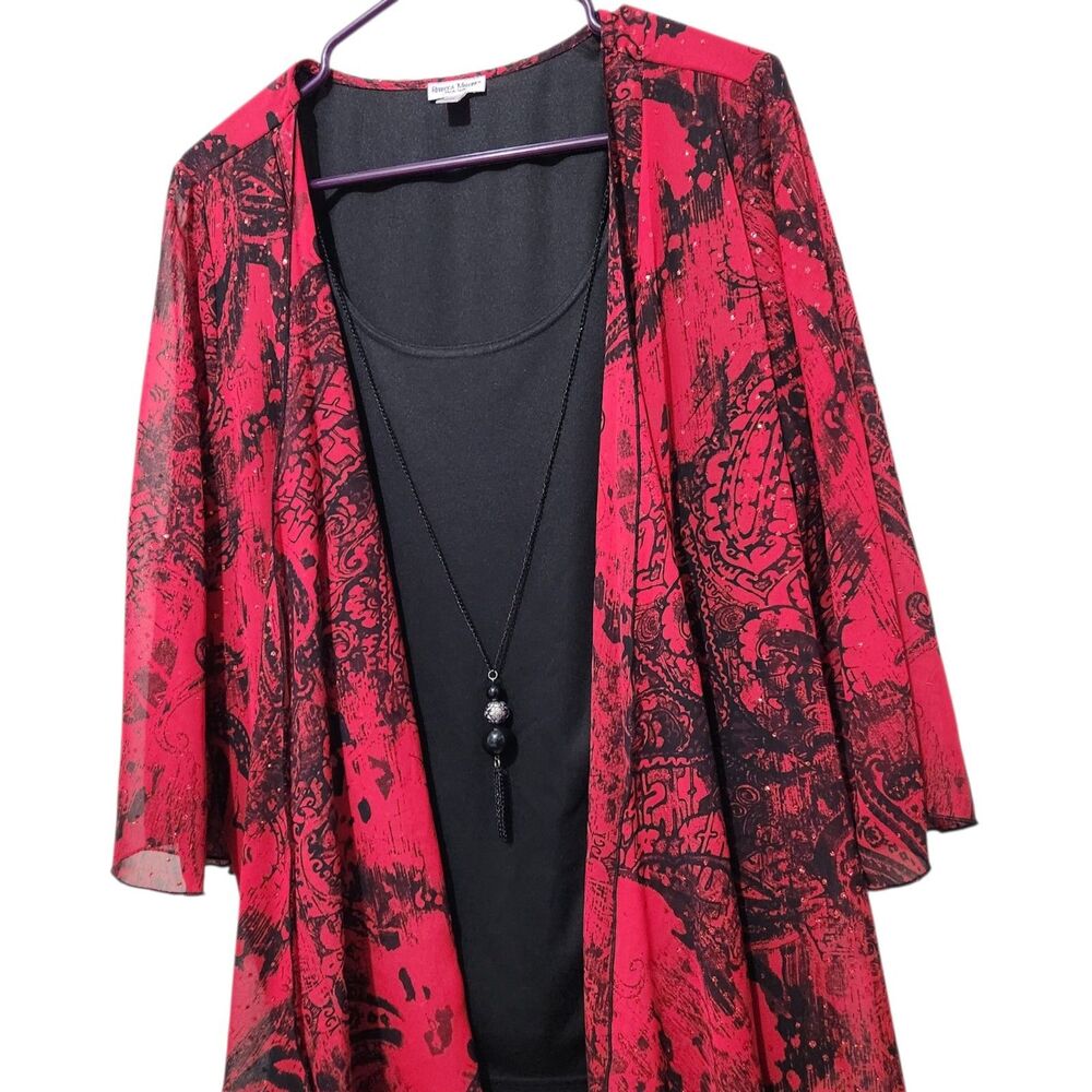 Rebecca Malone Blouse Size 1X Black Red Color Poncho Attached - Picture 16 of 16
